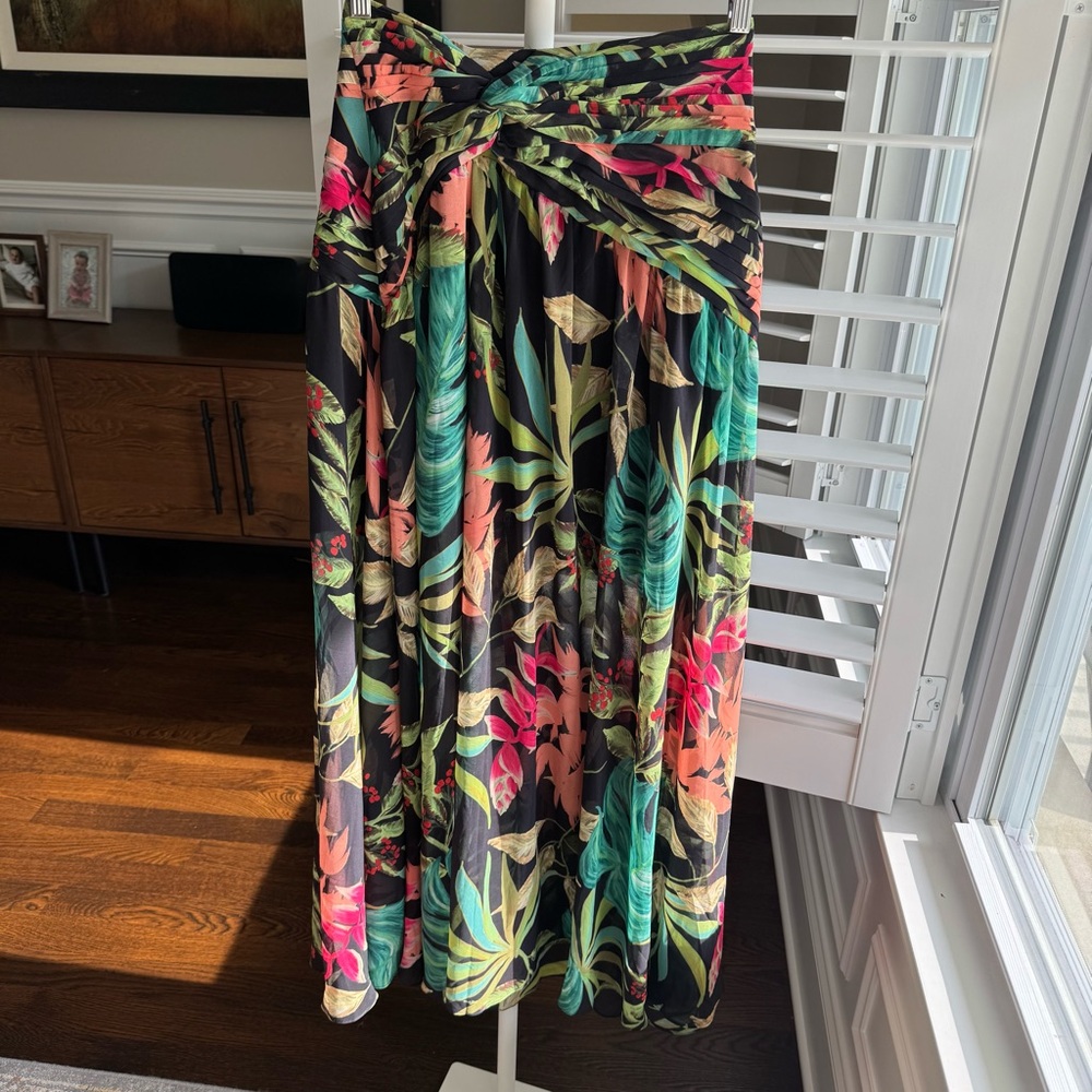 PATBO Pleated Floral-print Chiffon Maxi Skirt In Black Multi Floral - Picture 2 of 7
